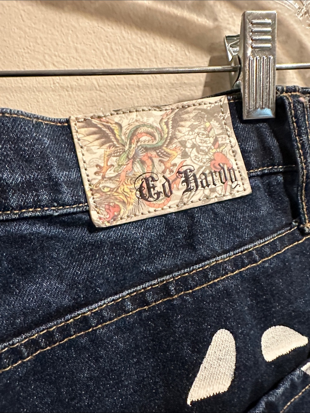 Ed Hardy TIGER Dark Blue Relaxed Straight Jeans - Picture 6 of 12